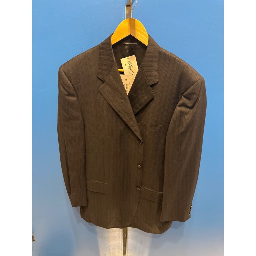 Canali Mens Black Pinstripe Wool Suit Jacket 46R Made In Italy